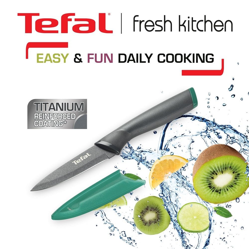 Tefal Fresh Kitchen Paring Knife, 9cm Stainless Steel Blade, Ergonomic Handle, Precision Cutting Kitchen Knife, Durable Design - K1220604