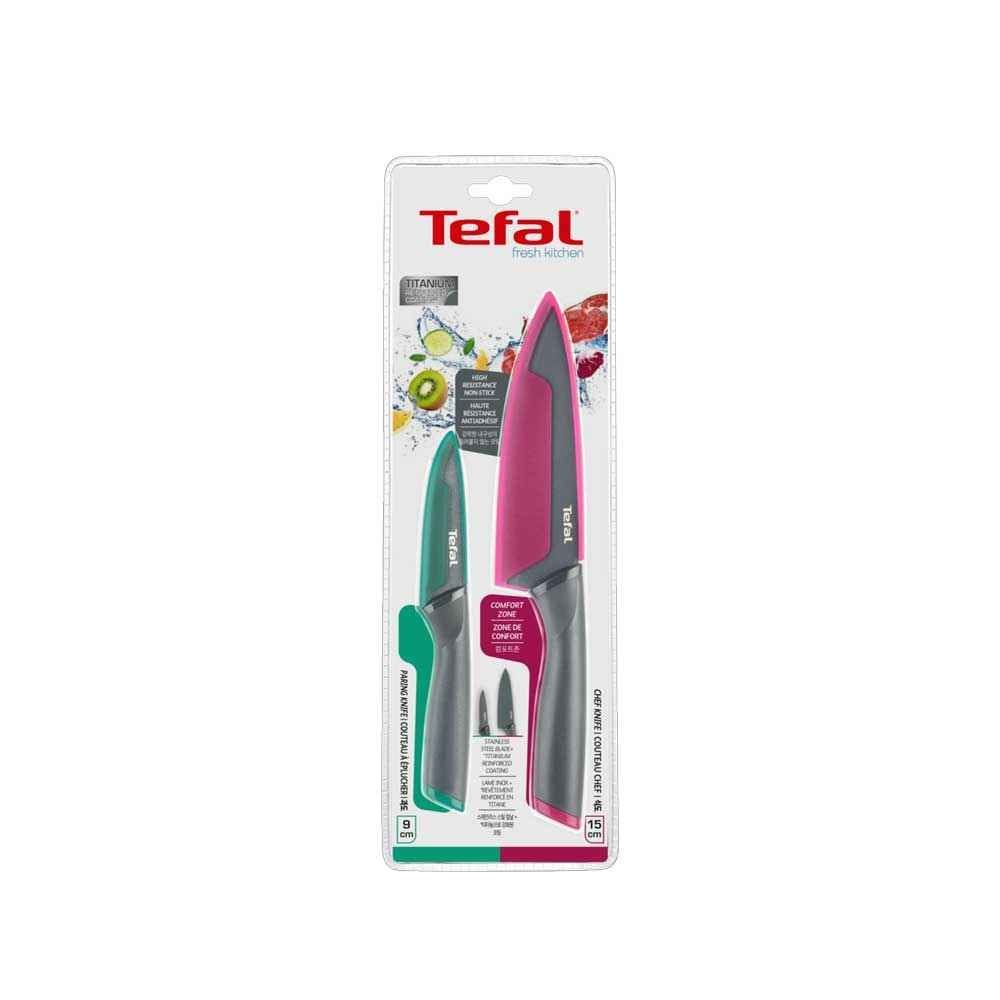 Tefal Fresh Kitchen Knife Set, 2-Piece Stainless Steel Blades, 9cm Paring Knife & Utility Knife, Ergonomic Handles, Kitchen Cutlery Set - K122S205