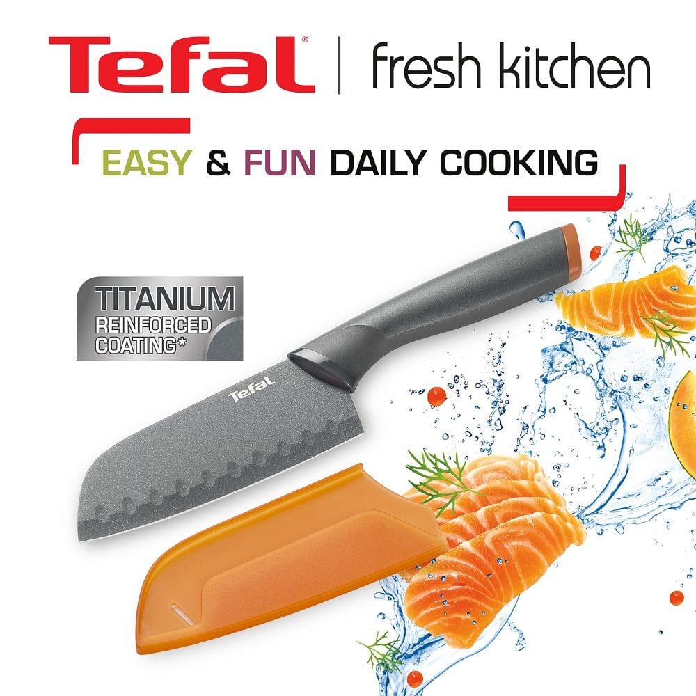 Tefal Fresh Kitchen Santoku Knife, 12cm Stainless Steel Blade, Precision Cutting Knife with Ergonomic Handle, Durable Kitchen Cutlery - K1220104