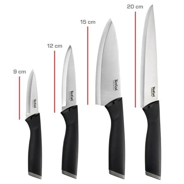 Tefal Comfort Kitchen Knife Set, 4-Piece Stainless Steel Blades, 9cm Paring, 12cm Utility, 15cm & 20cm Knives, Ergonomic Handles - K221S475