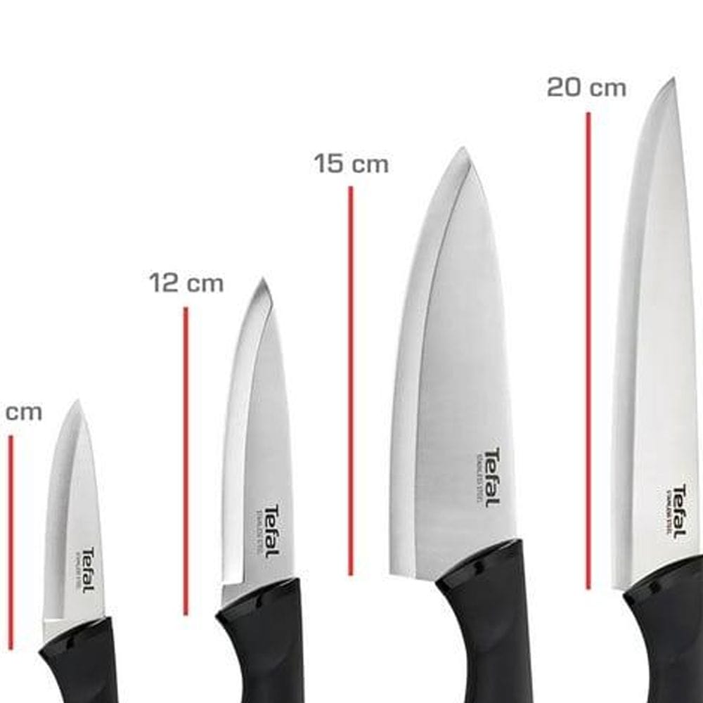 Tefal Comfort Kitchen Knife Set, 4-Piece Stainless Steel Blades, 9cm Paring, 12cm Utility, 15cm & 20cm Knives, Ergonomic Handles - K221S475