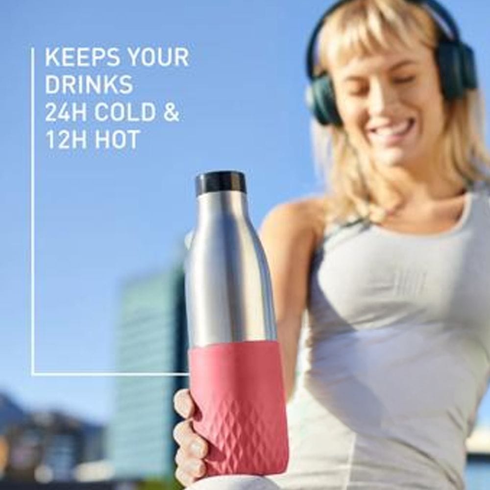 Tefal Bludrop Hydration Bottle, 0.5L Stainless Steel Insulated Water Bottle, Leakproof Reusable Design, Coral - N3110810