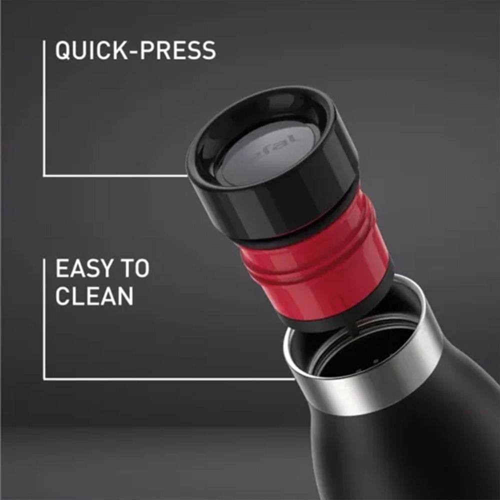 Tefal Bludrop Hydration Bottle, 0.7L Stainless Steel Insulated Water Bottle, Leakproof Reusable Design, Black - N3110910