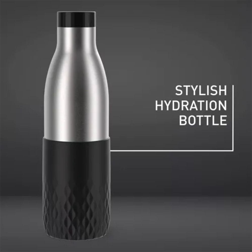 Tefal Bludrop Hydration Bottle, 0.7L Stainless Steel Insulated Water Bottle, Leakproof with Black Sleeve, Reusable Design - N3111110
