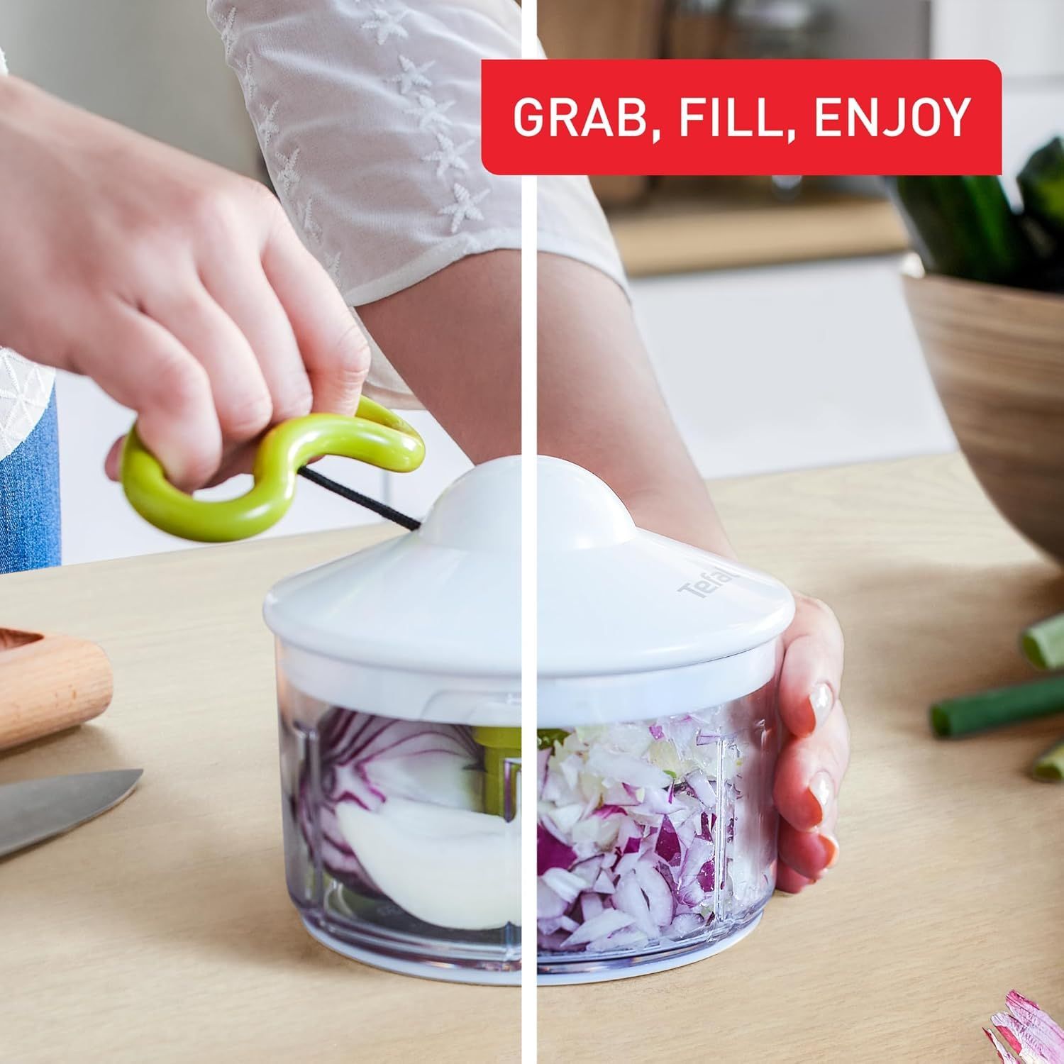 Tefal Manual Food Chopper, 500ml Pull Cord Vegetable & Herb Chopper, BPA-Free Compact Kitchen Tool - K1330404