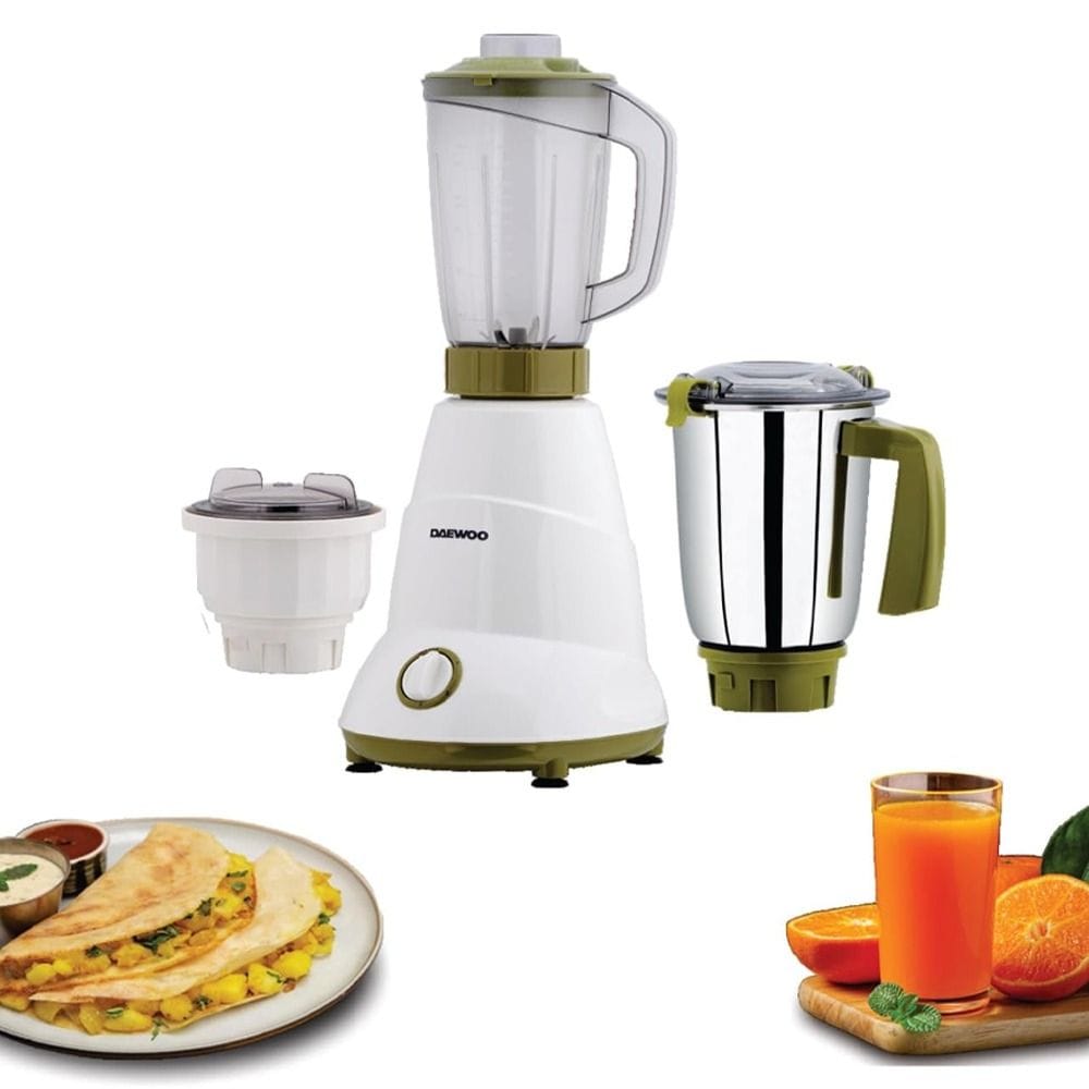 Daewoo Indian Mixer Grinder, 800W Copper Motor, High-Performance Kitchen Grinder - White | DMG 7501