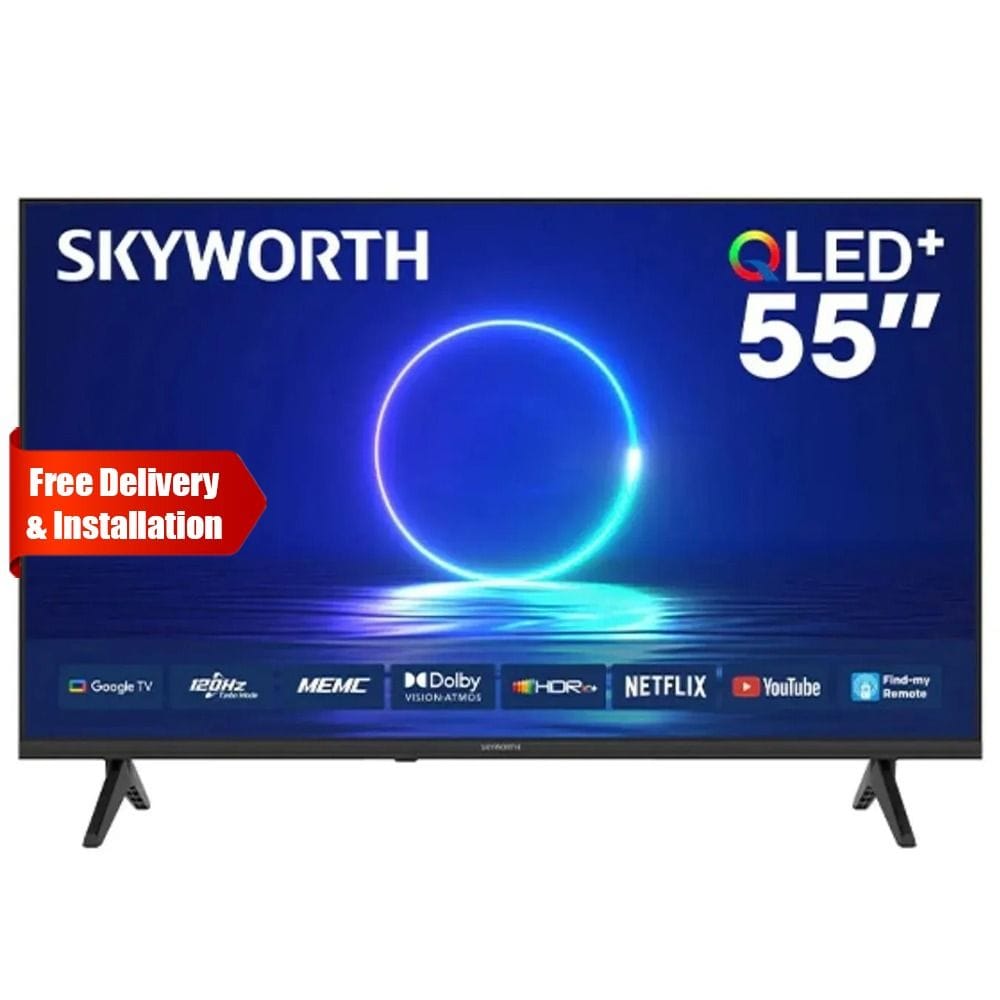 Skyworth 55 inch QLED 120Hz HSR UHD Google TV - Full Screen Bezel-Less, Dolby Vision & Atmos, Voice Remote, Built-In Receiver | 55Q6800H