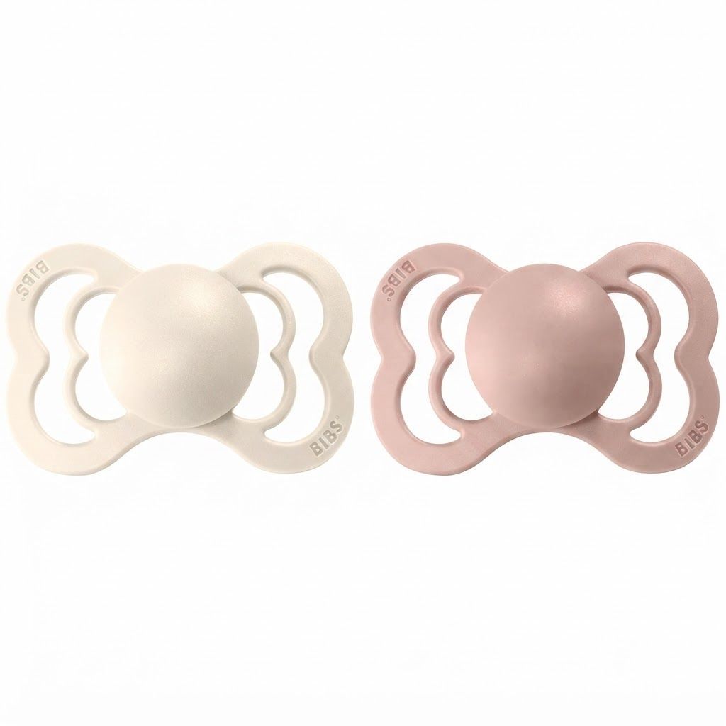 BIBS Supreme Silicone Symmetrical Pacifier Size 2 6+ Months 2 Pack, Safe Food Grade Material, BPA-Free, Flexible And Durable Design - Ivory/Blush