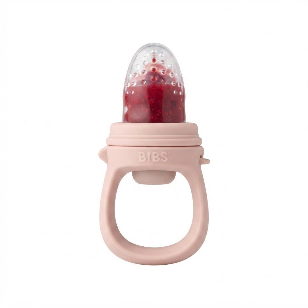 BIBS Baby Feeder With 2 Nipples 4+ Months, Perfectly Sized For Cool Treats, Easy-Grip Handle, Mess-Free Munching, Dishwasher Safe Design - Blush