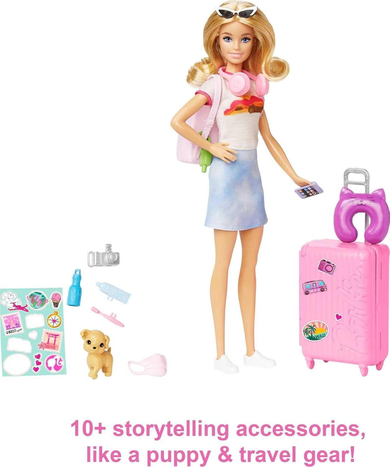 Barbie Malibu Travel Set with Puppy & 10+ Accessories