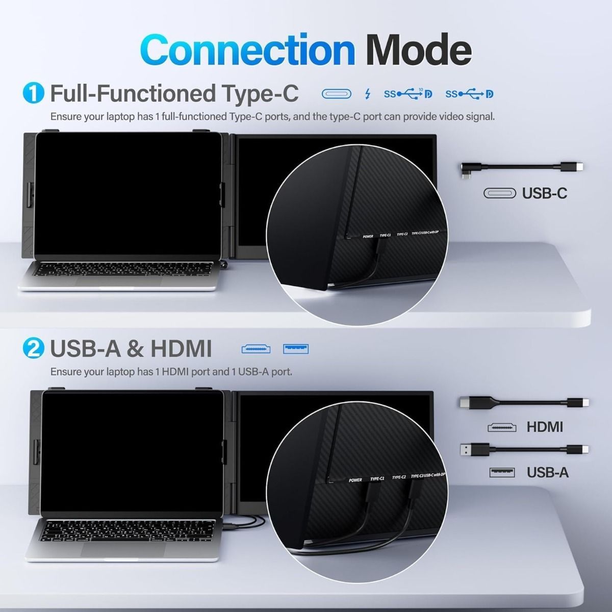 V2COM Laptop Screen Extender, 14-Inch 1080P FHD IPS Portable Monitor, Ultra-Thin & Lightweight, Plug & Play via Type-C/HDMI, Fits 13-17 Inch Laptops, 1.3 lbs - Black