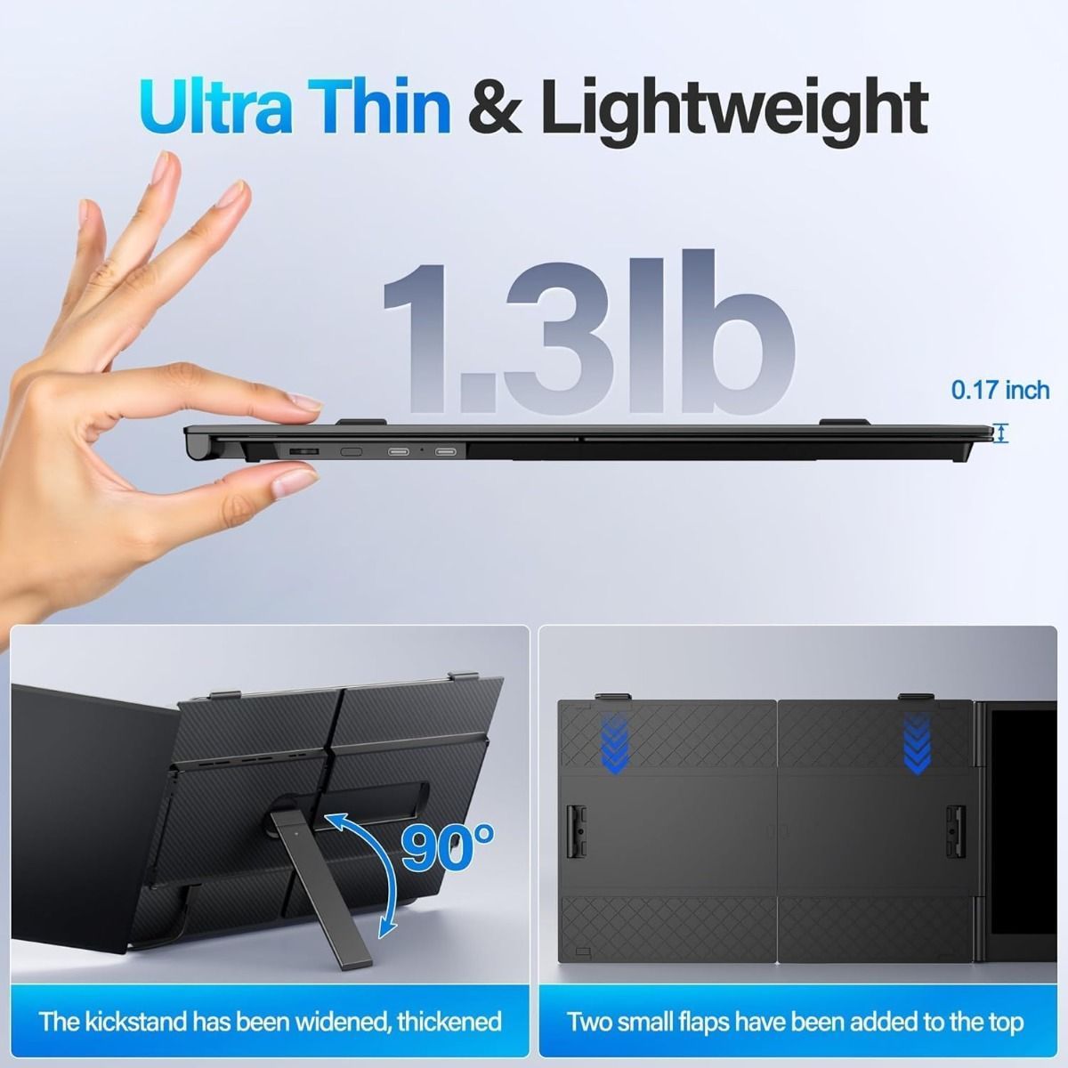 V2COM Laptop Screen Extender, 14-Inch 1080P FHD IPS Portable Monitor, Ultra-Thin & Lightweight, Plug & Play via Type-C/HDMI, Fits 13-17 Inch Laptops, 1.3 lbs - Black