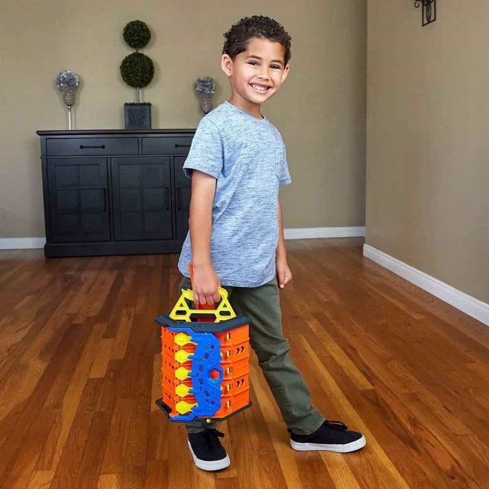 Hot Wheels Roll Out Raceway Track Set: 5-Lane Racing Fun & Storage Bucket