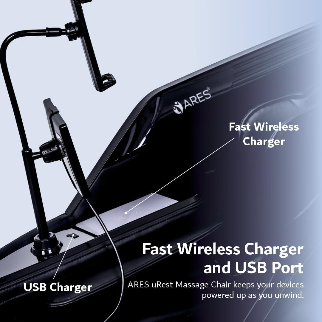ARES uRest 4D Pro Massage Chair, Luxury Black Recliner, SL-Track, 20 Smart Modes, Zero Gravity, Bluetooth Audio, Wireless Phone Charging