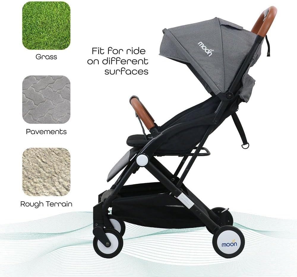 The Moon Brand Ritzi Lightweight Cabin Stroller - Compact Foldable Pushchair for Baby & Toddlers Up to 18 kg, 0 Months+, 5-Point Safety Harness