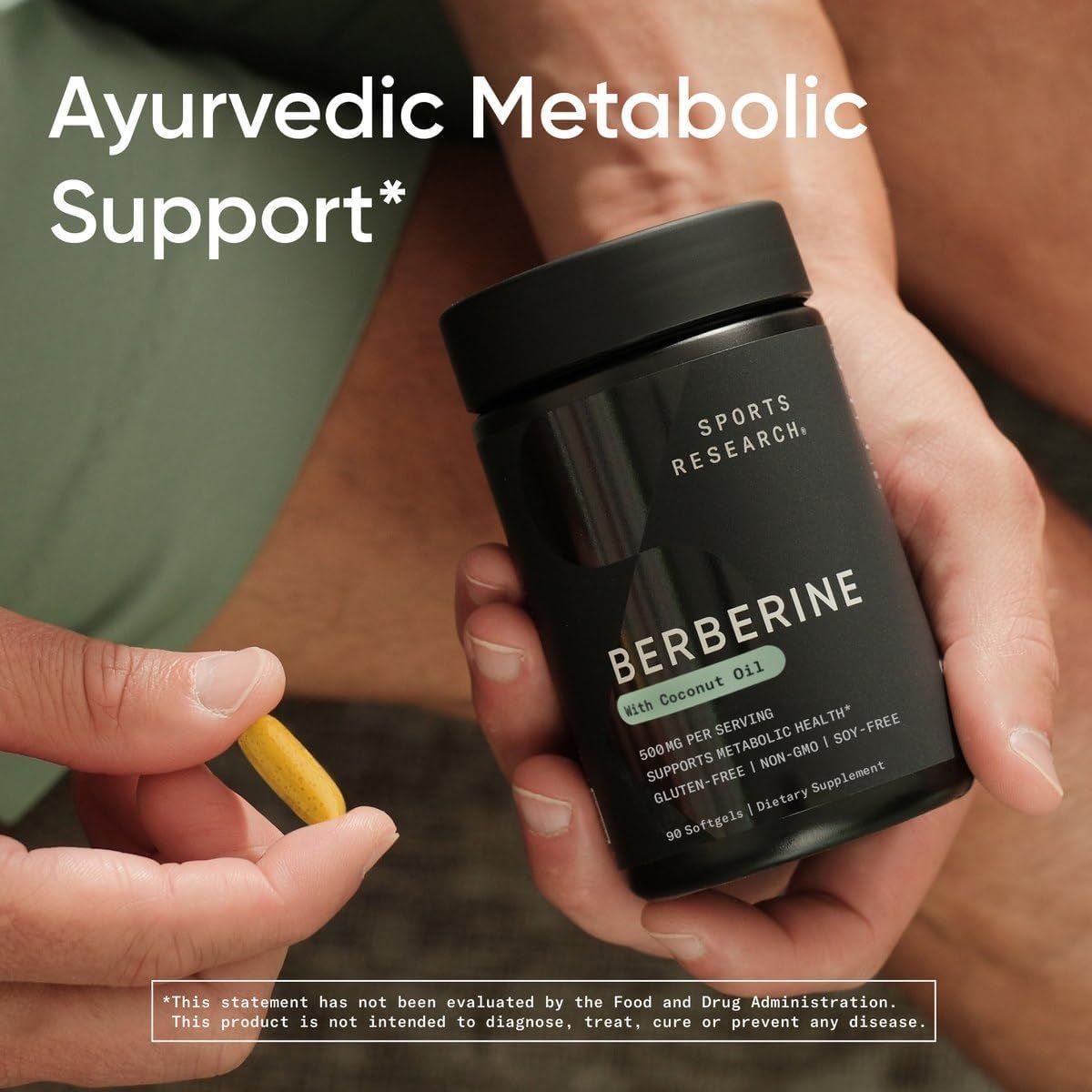 Sports Research Herbal Berberine Supplement with Coconut Oil - 500mg Softgels for Metabolic Support