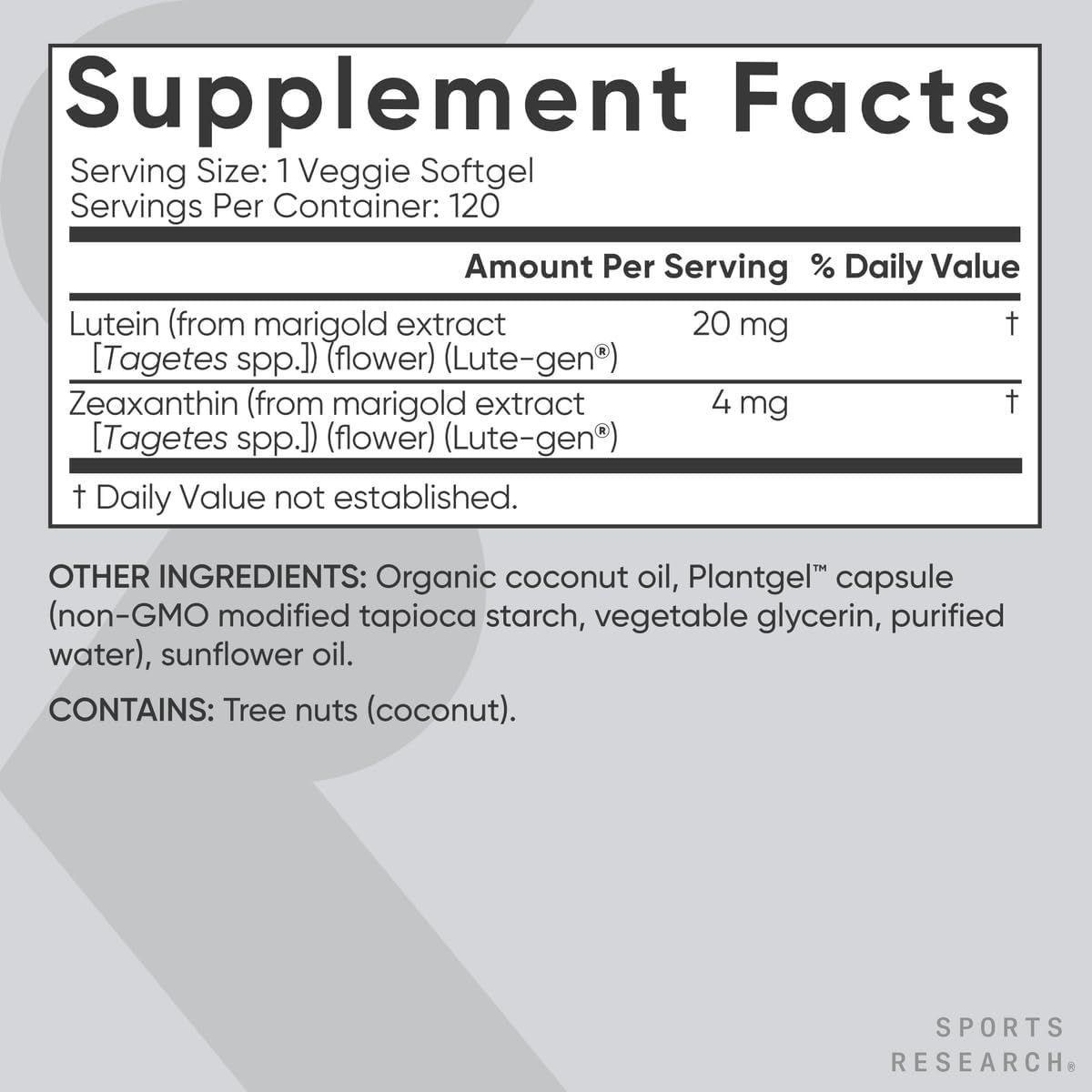 Sports Research Lutein & Zeaxanthin - Vegan Eye Health Capsules