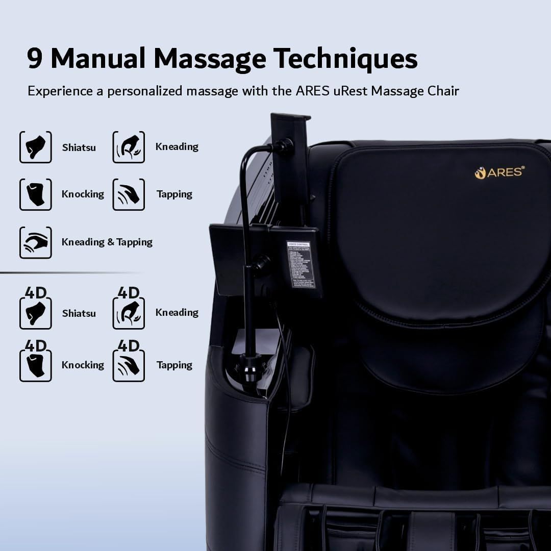 ARES uRest 4D Pro Massage Chair, Luxury Black Recliner, SL-Track, 20 Smart Modes, Zero Gravity, Bluetooth Audio, Wireless Phone Charging