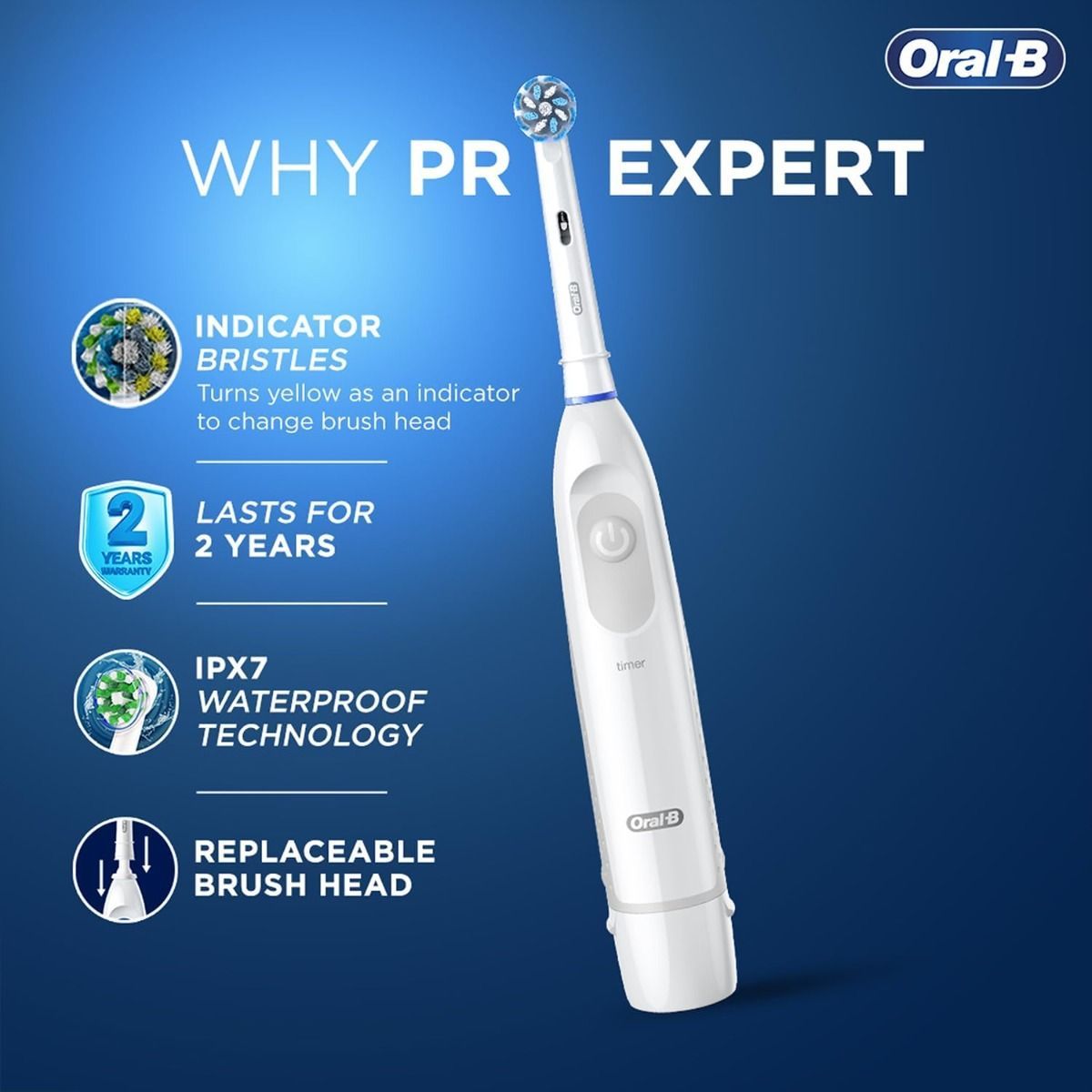Oral-B Pro Expert Battery Powered Electric Toothbrush, Multicolour - CrossAction Head, Plaque