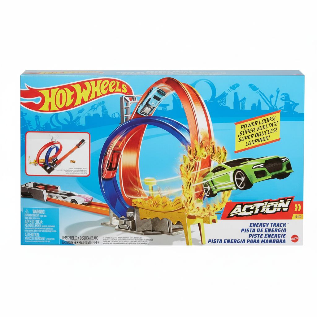 Exciting Hot Wheels Energy Track Set with Double Loop & Fire Ring for Kids 5+