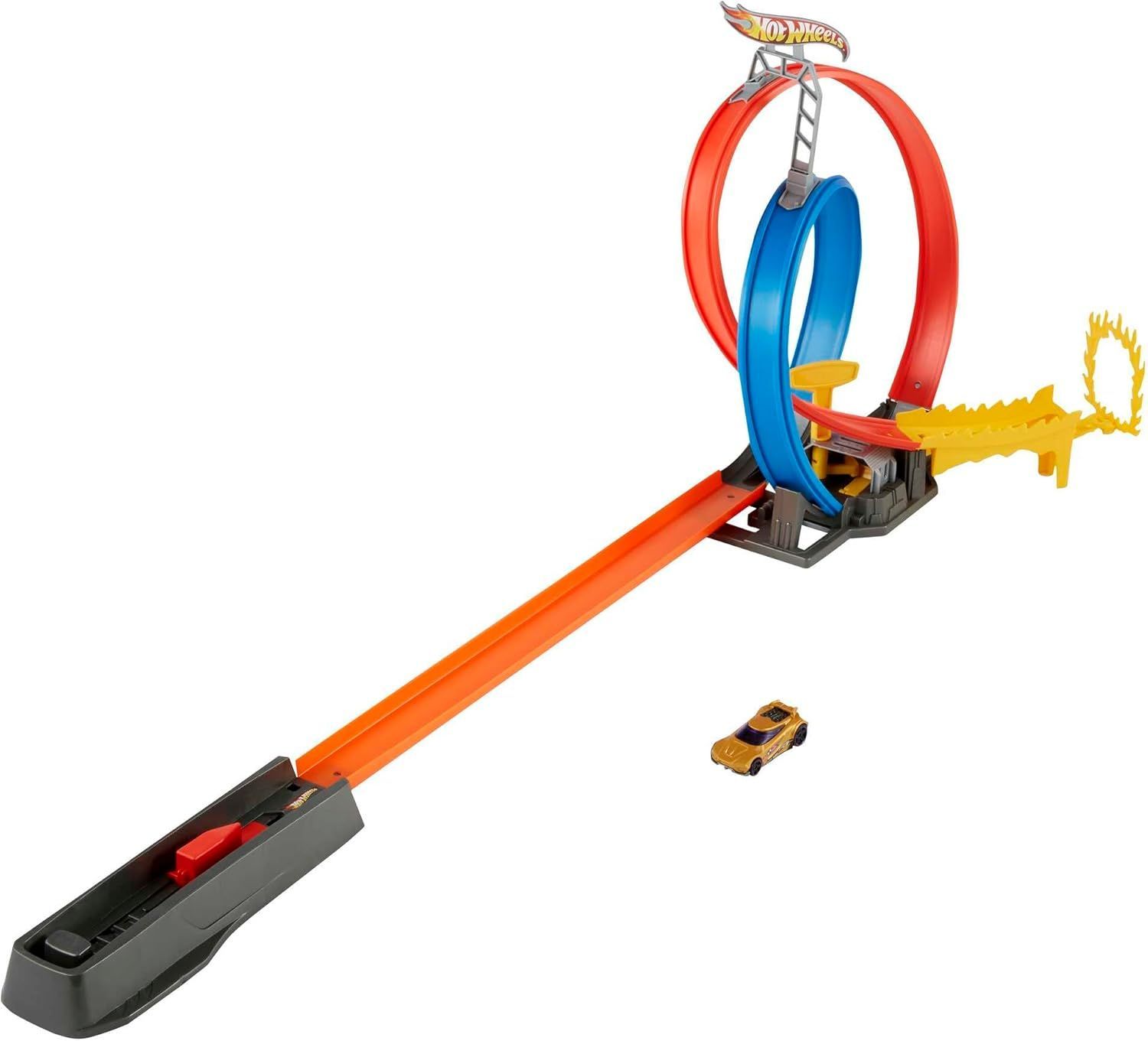 Exciting Hot Wheels Energy Track Set with Double Loop & Fire Ring for Kids 5+