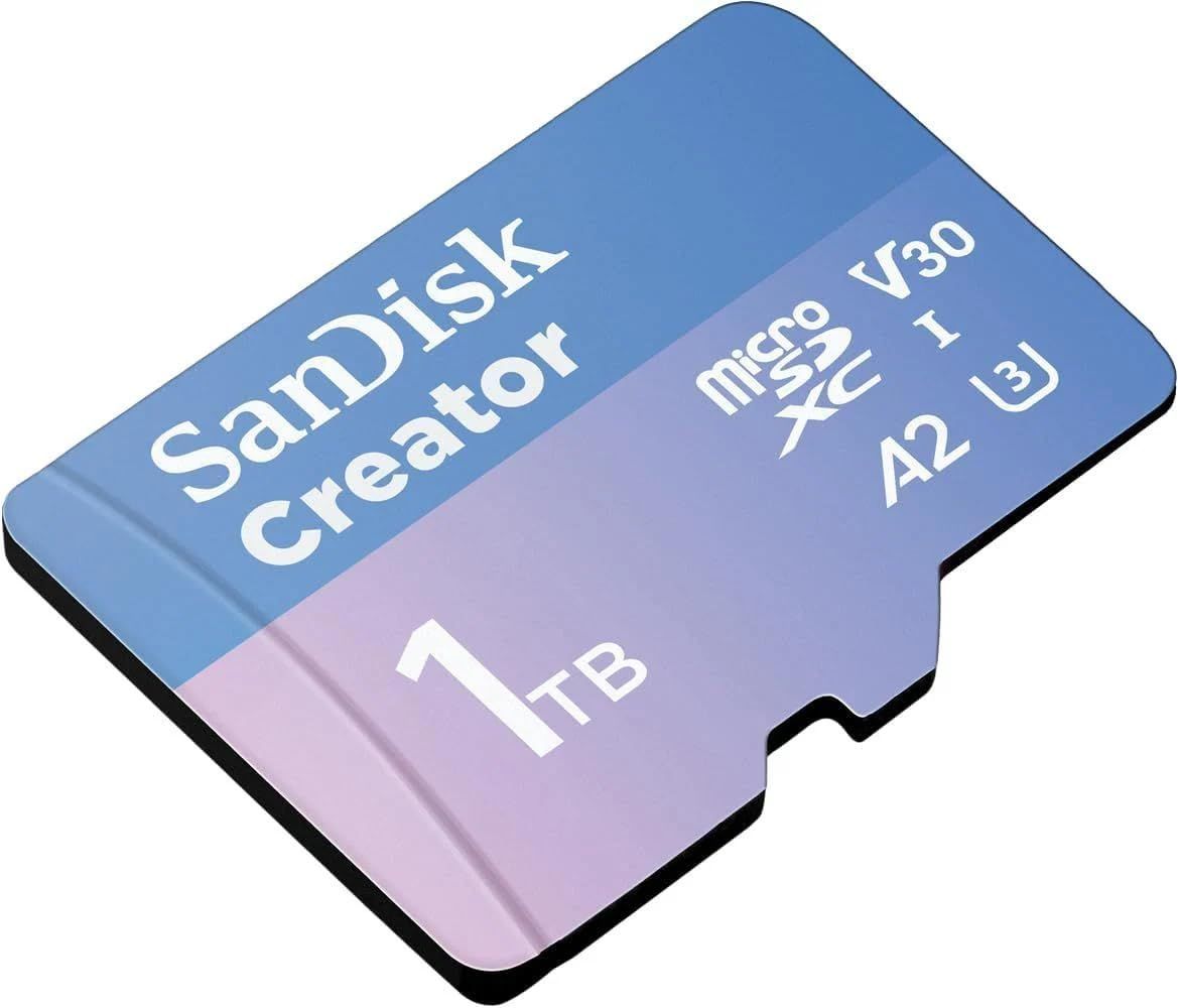 سانديسك كرييتور microSD سعة 1 تيرابايت مع محول، بسرعة قراءة تصل إلى 190 ميجابايت/ثانية، أزرق