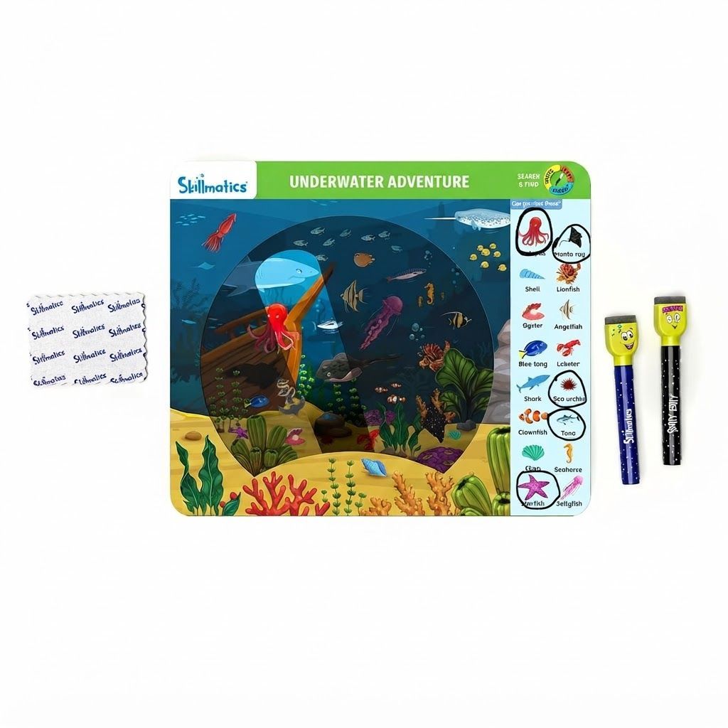 Skillmatics Search and Find Flashlight Magic - Preschool Learning Activity Set with Reusable Mats, D