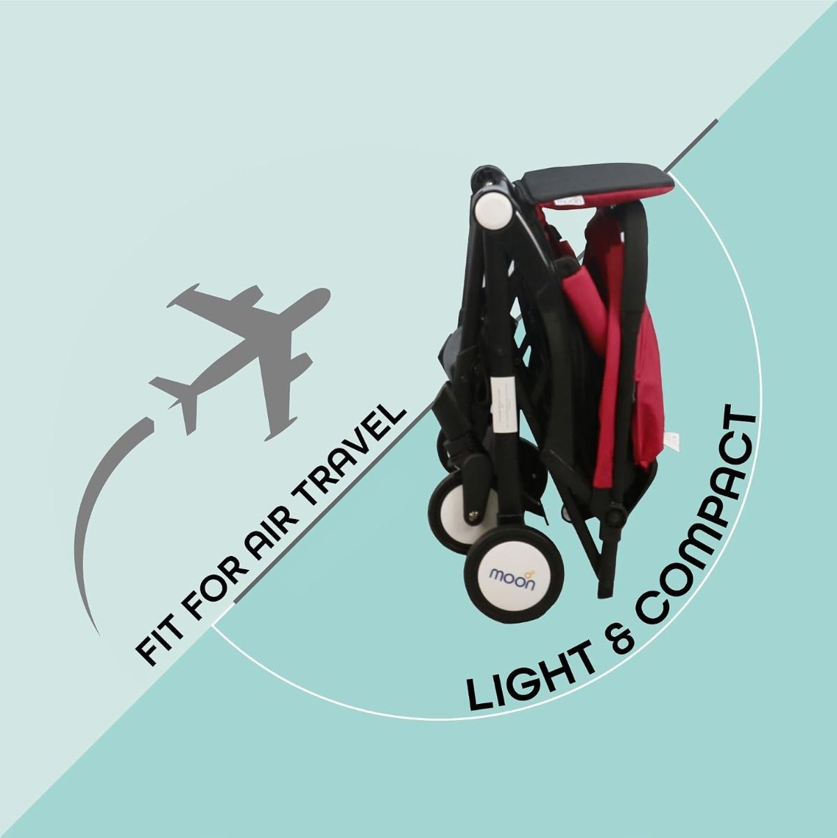 The Moon Brand Ritzi TravelLite Compact Stroller - Fire Red, Lightweight Cabin-Approved Pram 18 kg, Birth to 3 Years, 5-Point Harness, One-Hand Compact Fold