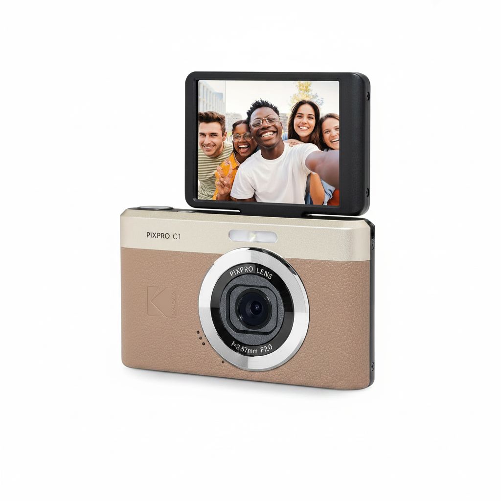 Kodak PIXPRO C1 Ultra-Compact Digital Camera 13MP with BSI CMOS Sensor, 4X Digital Zoom, 2.8-Inch LCD Screen & 16GB Built-In Storage | Brown