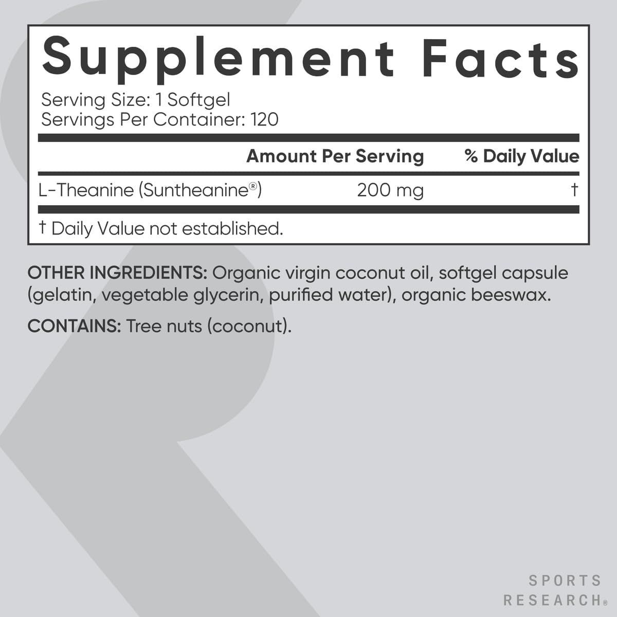 Sports Research L-Theanine 200mg with Organic Coconut Oil | Enhanced Focus & Relaxation