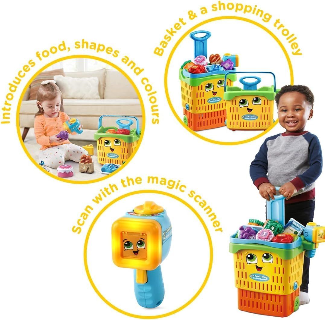 LeapFrog Count-Along Basket & Scanner, Interactive Pretend Play Shopping Set - Educational Toy