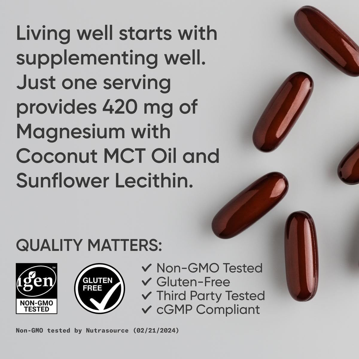 Sports Research Magnesium Oxide 420mg with Coconut MCT Oil - Wellness Support Softgels