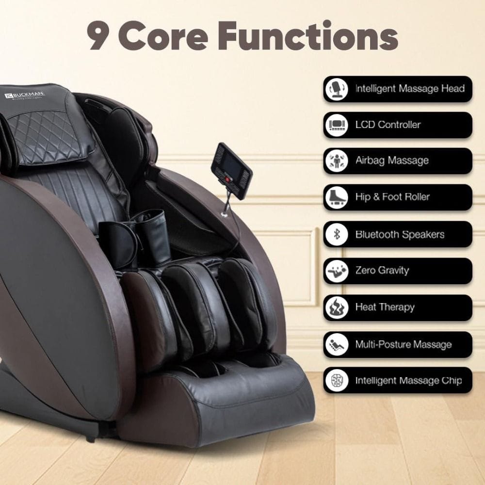 JC BUCKMAN 2D Full Body Massage Chair, Zero Gravity Recliner with 28 Massage Rollers, 12 Auto Programs, Waist Heating & Bluetooth Speakers | Dark brown