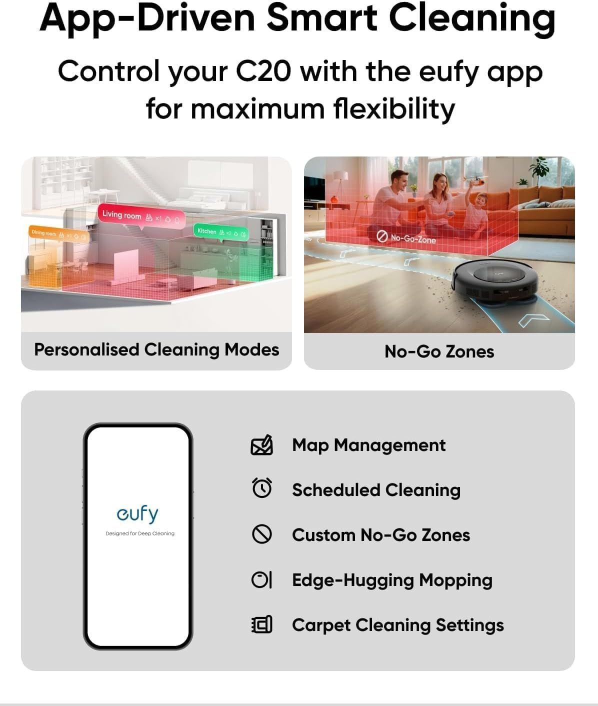 eufy Omni C20 Robot Vacuum & Mop, Auto-Empty Station, Ultra-Slim Design, Smart Navigation, Powerful Suction, App Control - Black