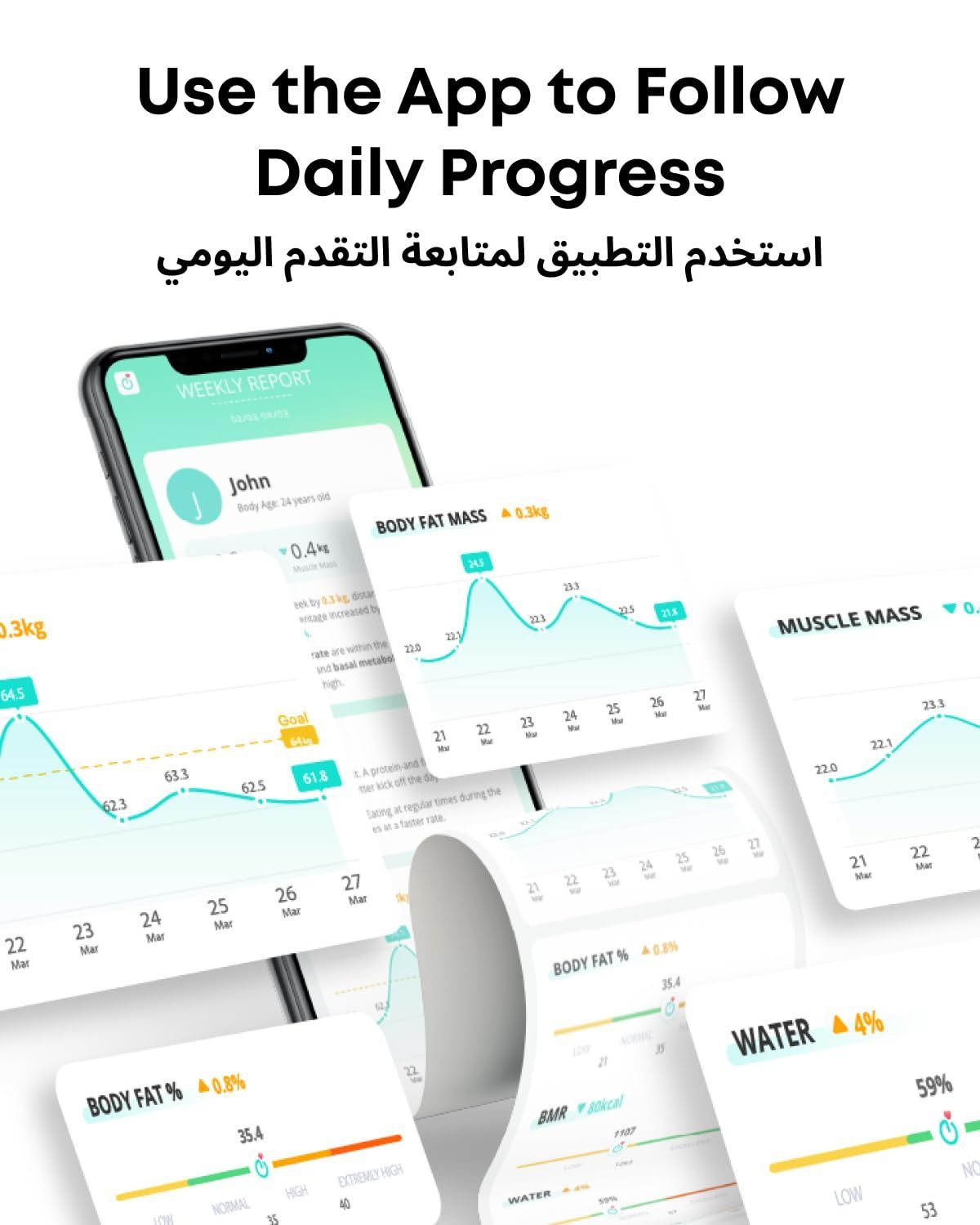 ميزان يوفي الذكي A1 لقياس الدهون والوزن مع اتصال بلوتوث، و12 مؤشرًا لمكونات الجسم، ومستشعرات عالية الدقة، ومزامنة مع التطبيق، وتصميم نحيف | أسود