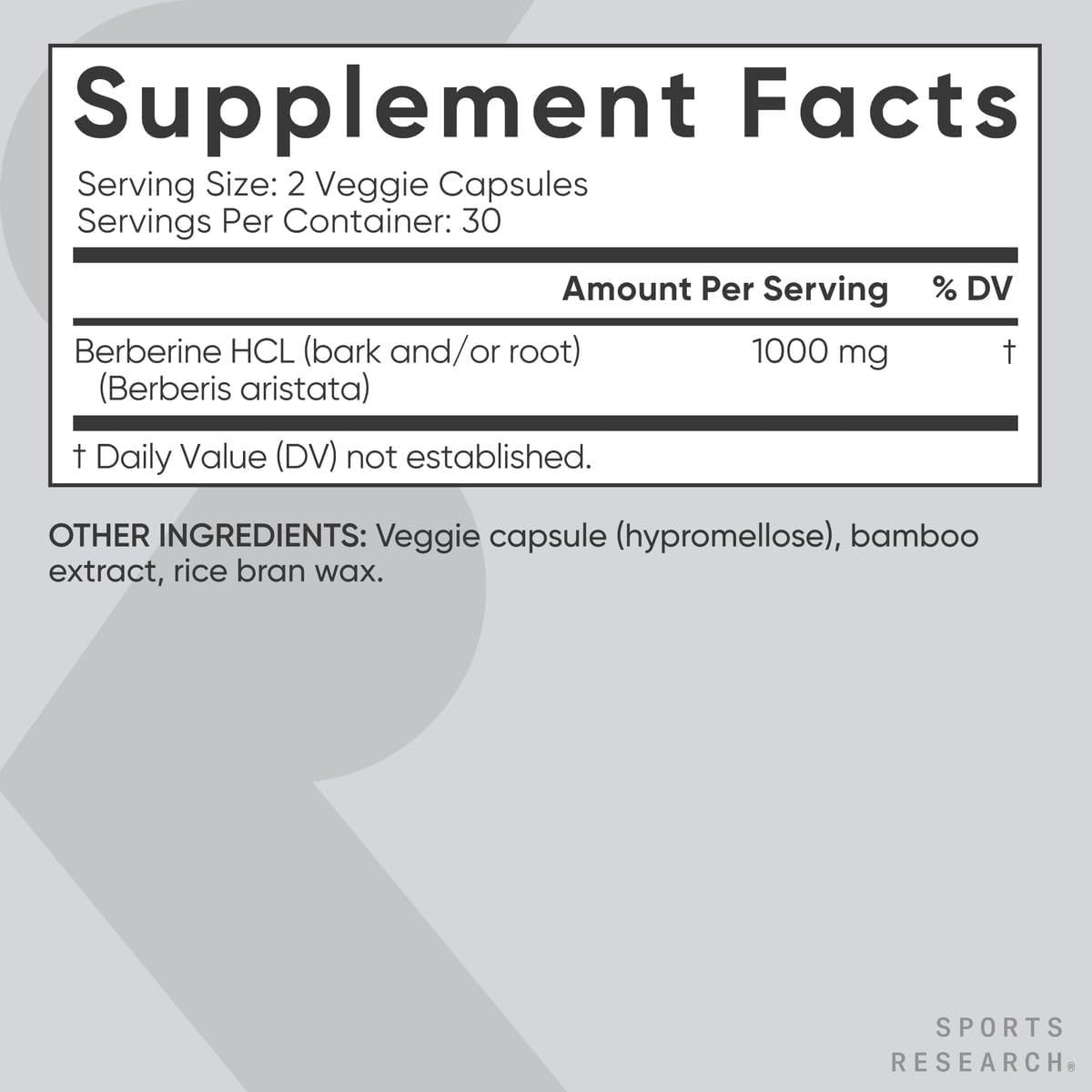 Sports Research Vegan Berberine 1000mg - Herbal Metabolic Support Supplement