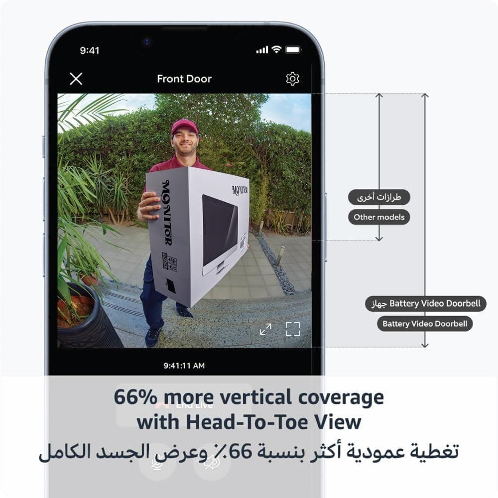 جرس باب فيديو يعمل بالبطارية من رينج، كاميرا أمان لاسلكية عالية الدقة، رؤية شاملة، اتصال ثنائي الاتجاه، كشف الحركة، جرس باب ذكي يعمل بتقنية الواي فاي