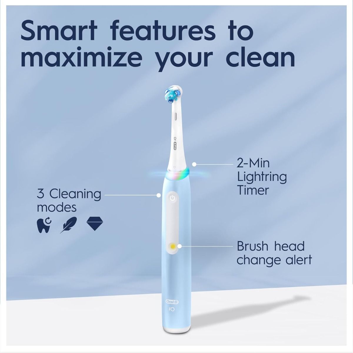 Oral-B iO Series 3 Rechargeable Electric Toothbrush with AI, Blue - 3 Modes, Pressure Sensor