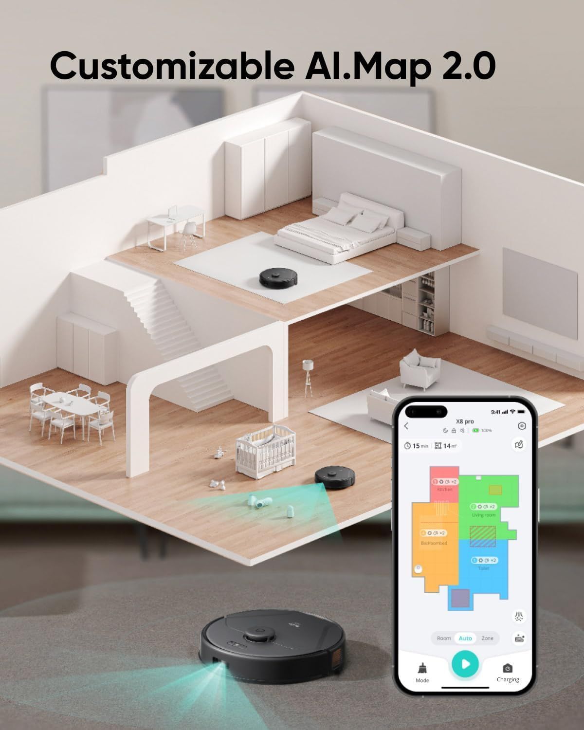 eufy Clean X8 Pro Robot Vacuum & Mop, Self-Emptying Station, Dual-Turbine Suction, Smart Mapping, App Control - Black