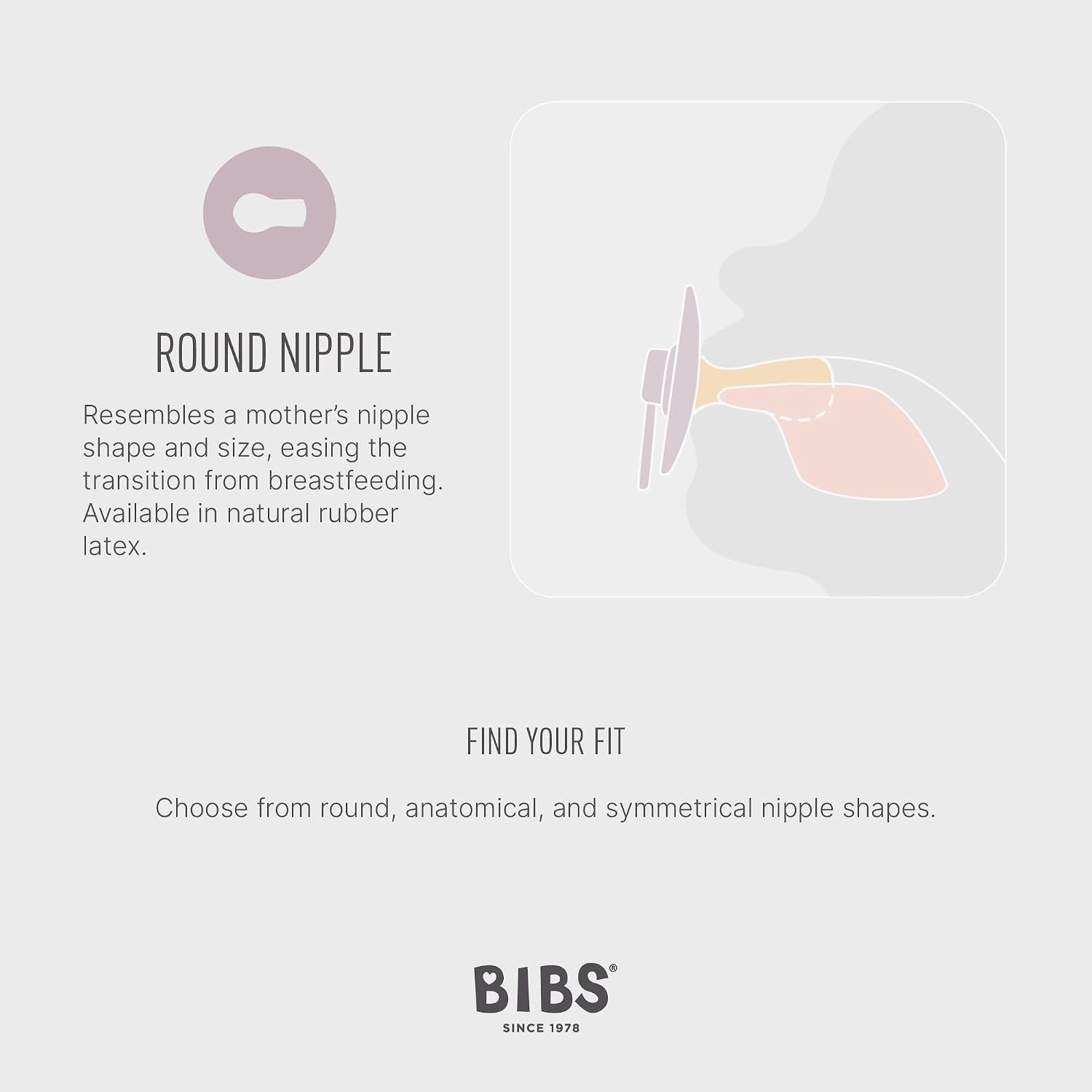 BIBS Latex Round Pacifier 0-6 Months Size 1 2 Pack, Vents For Air Circulation, Round Nipple Shape, Lightweight And Timeless Design - Sage Glow/Cloud Glow