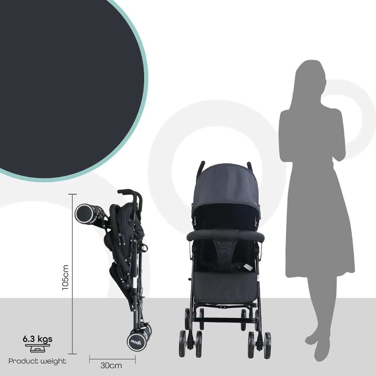 The Moon Brand Neo Plus Lightweight Travel Stroller, Foldable Umbrella Pushchair Up to 18 kg, 0 Months and up | Dark Grey