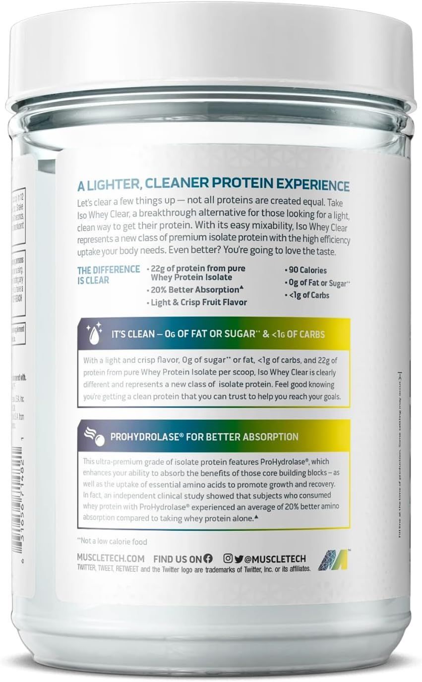 MuscleTech Iso Whey Clear - Ultra Pure Whey Protein Isolate, Lemon Berry Blizzard Flavor, 503g