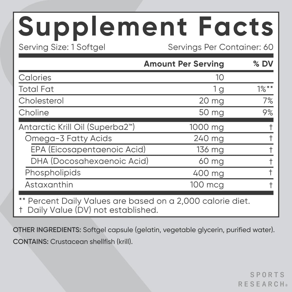 Sports Research Premium Antarctic Krill Oil Supplement 1000mg - 60 Softgels with Omega-3
