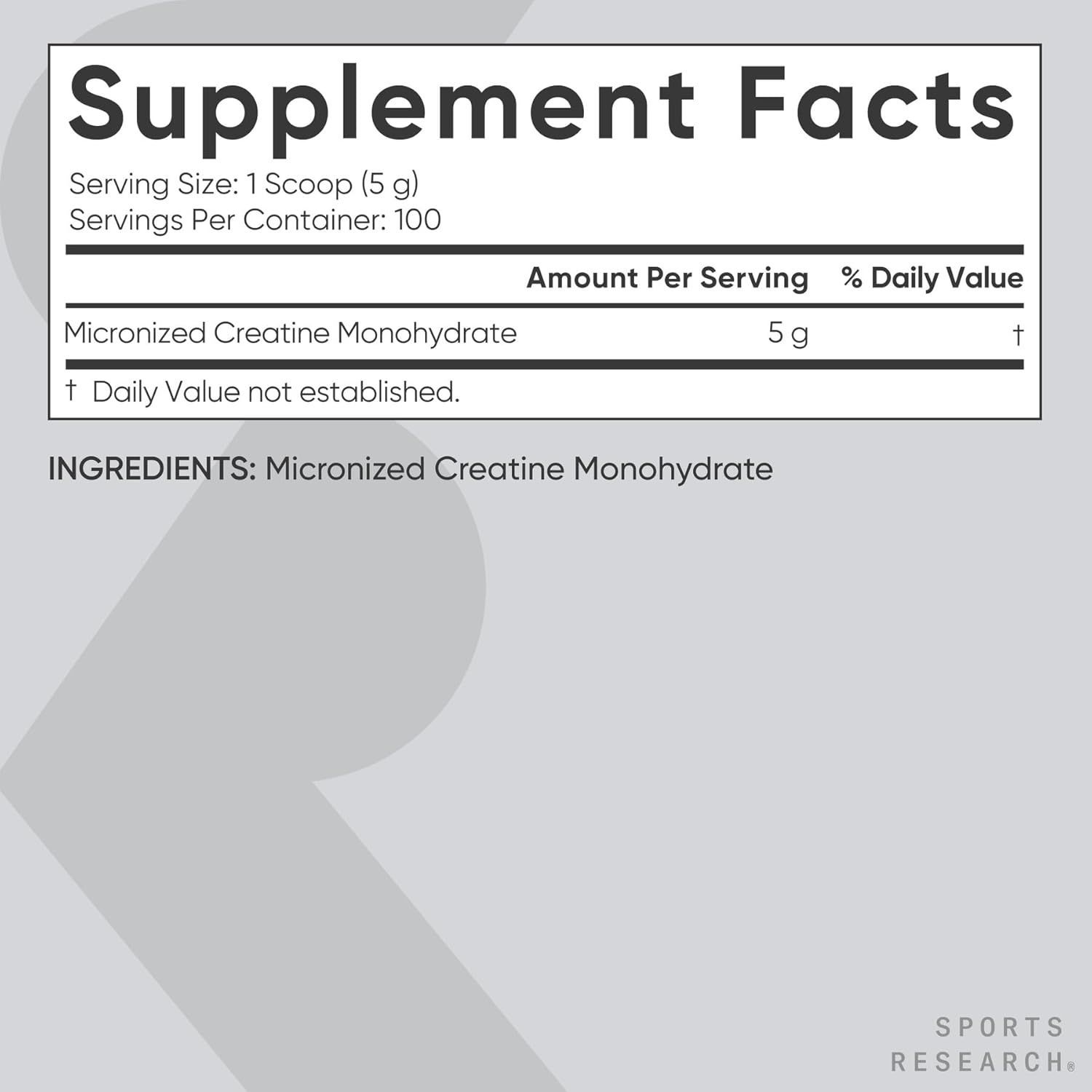 Sports Research Creatine Monohydrate - Boost Strength, Performance & Recovery