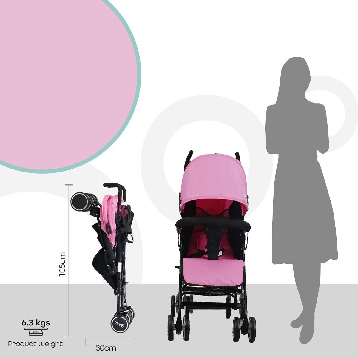 The Moon Brand Neo Plus Lightweight Travel Stroller for Baby & Toddler - Umbrella Fold Up to 18 kg, 5-Point Harness | Pink