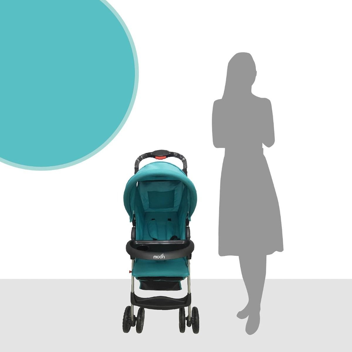 The Moon Brand Bezik One-Hand Fold Travel Stroller - Newborn to 24kg Compact Lightweight Pram Cyan Blue, 0 Months+, 5-Point Safety Harness