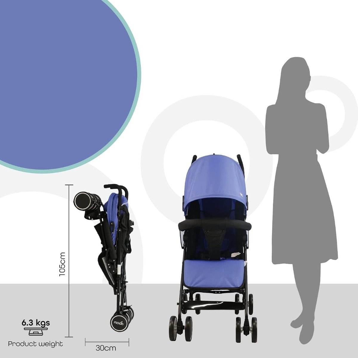The Moon Brand Neo Plus Lightweight Travel Stroller - Compact Umbrella Fold Pushchair Up to 18 kg, 0 Months+, 5-Point Safety Belt | Royal Blue