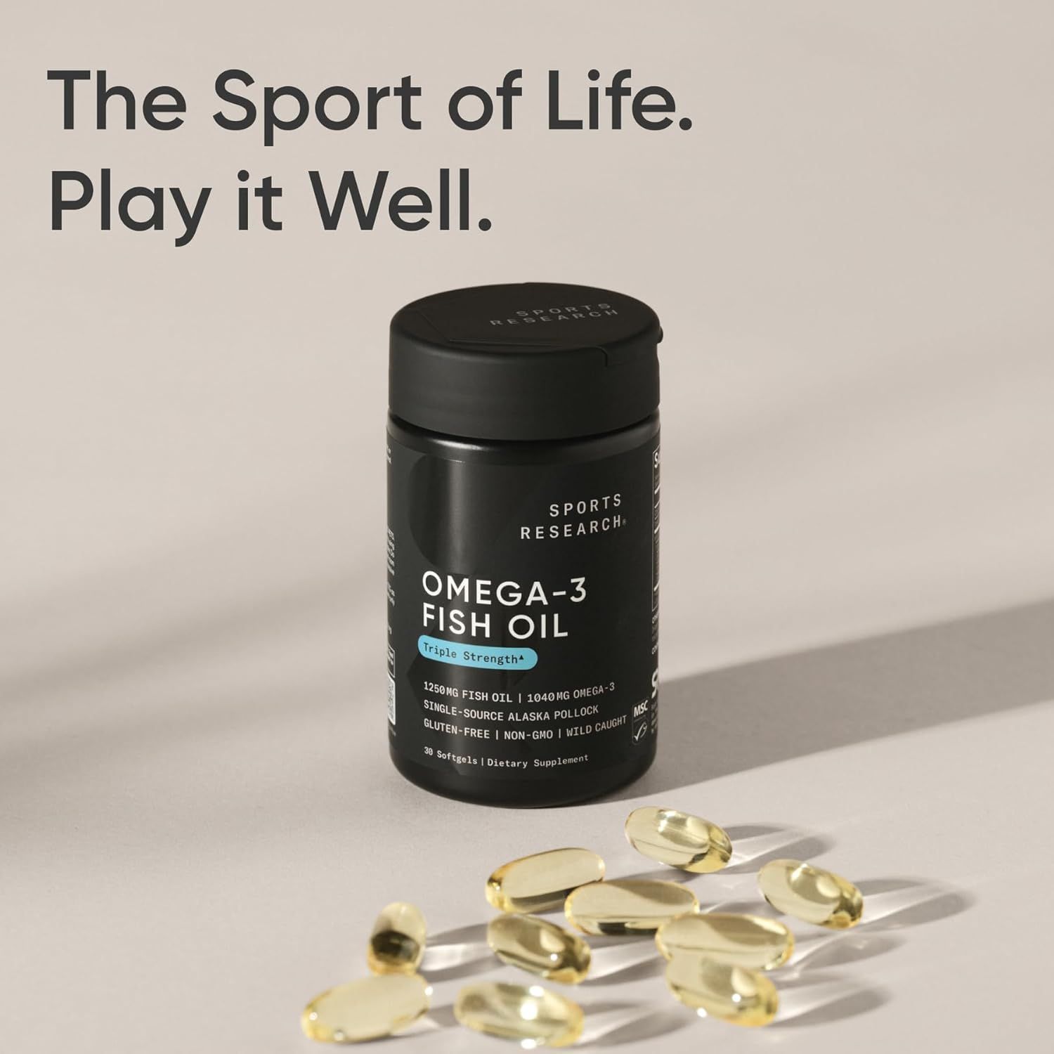 Sports Research Triple Strength Omega 3 Fish Oil 1250mg - Burpless, Non-GMO