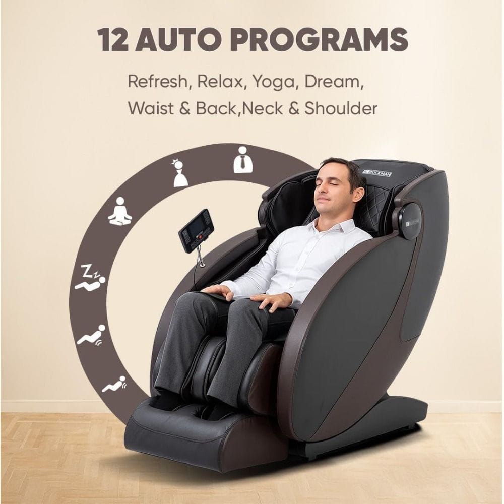 JC BUCKMAN 2D Full Body Massage Chair, Zero Gravity Recliner with 28 Massage Rollers, 12 Auto Programs, Waist Heating & Bluetooth Speakers | Dark brown