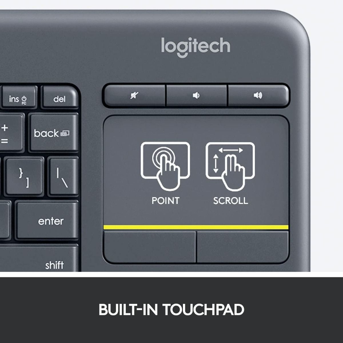 Logitech K400 Plus Wireless Touchpad Keyboard for TV - Compact PC Keyboard with 10m Range |Black